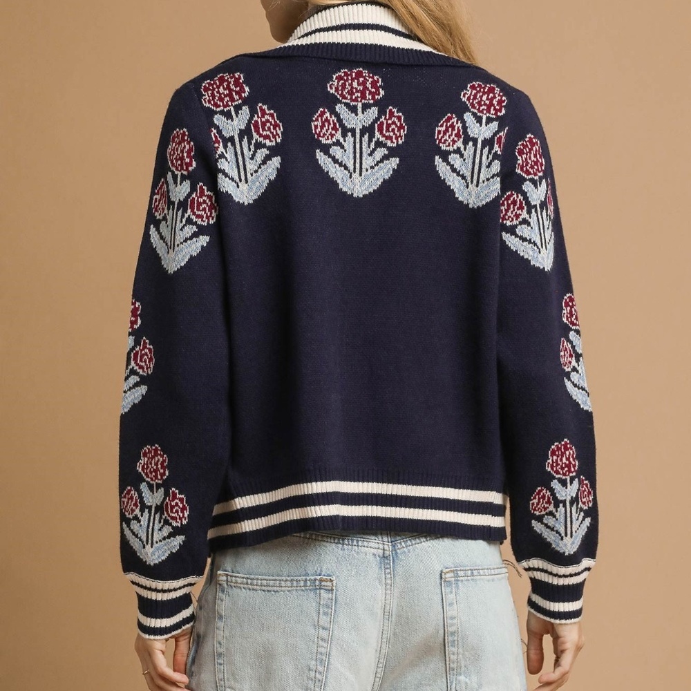 Umgee Knit Zip Up Jacket | NWT | Floral Boho | Midnight Navy | Sizes S M L - Picture 10 of 12